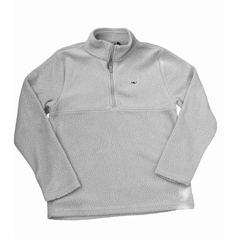 Vineyard Vines Fleece Pullover Girls M 12-14 Oatmeal GUC 1/4 Zip Pink Whale Logo